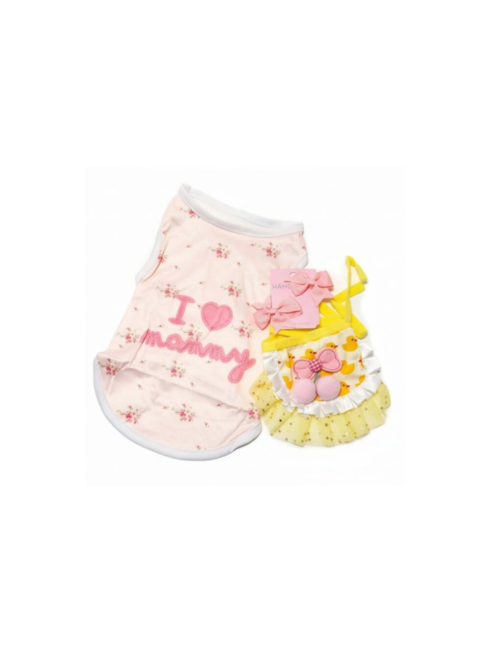 I Love Mommy Dog Outfit Set | Pink Shirt, Tutu & Bows - Picture 2 of 2